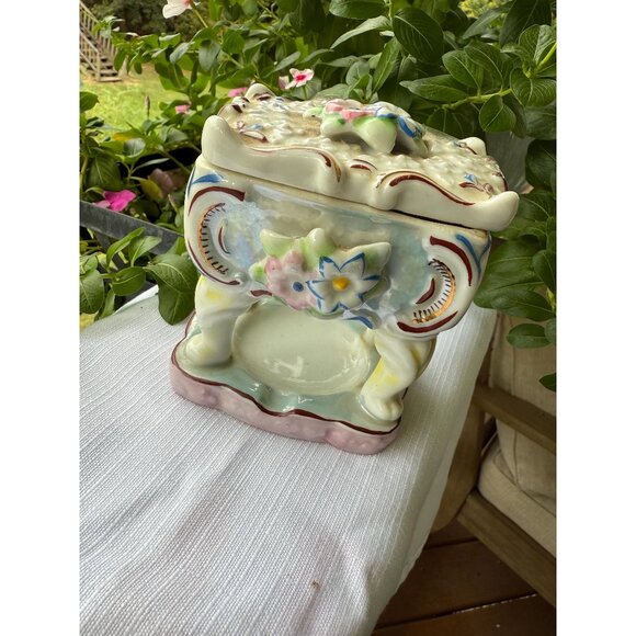 Vintage Japanese Porcelain Ashtray with Lidded Match Holder | Floral Motif | - Picture 1 of 4